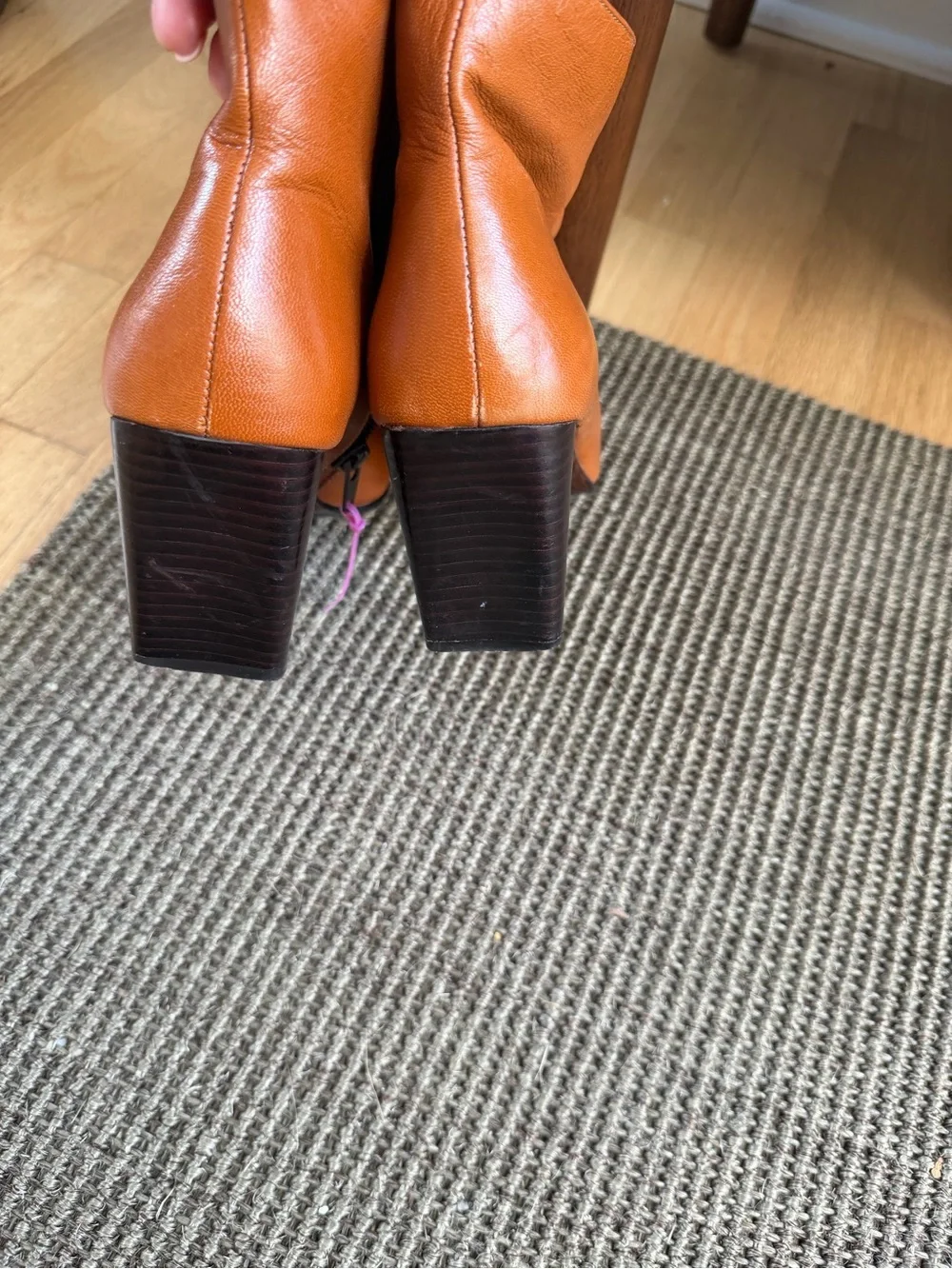 Anne Klein Cognac Leather Square-Toe Ankle Boots